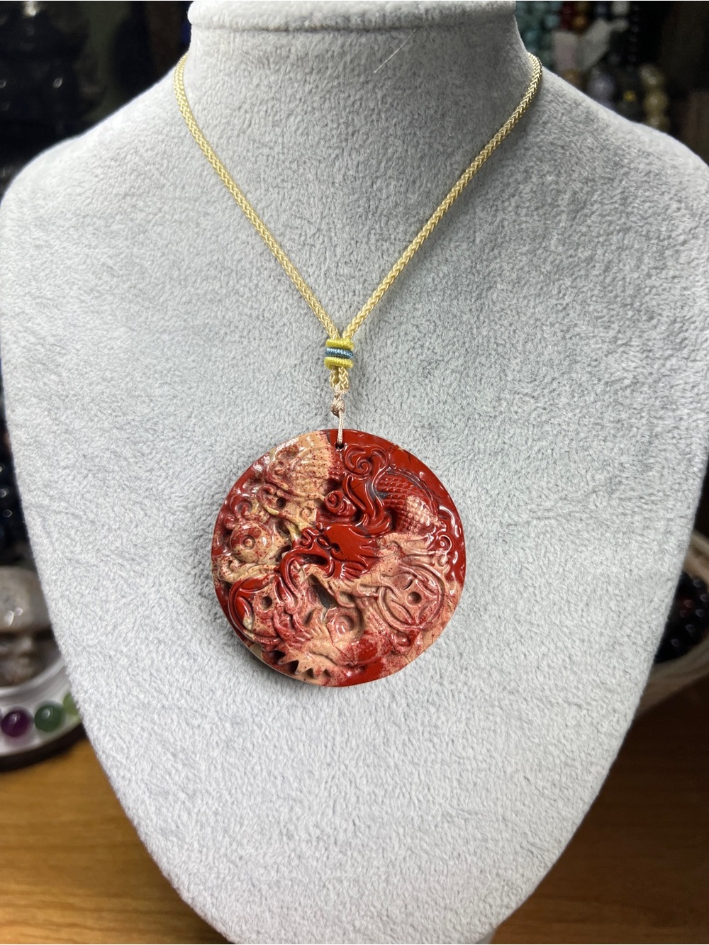 Red Jasper Dragon Carving Pendant Necklace 51.4MM 20” Adjustable Natural Quartz